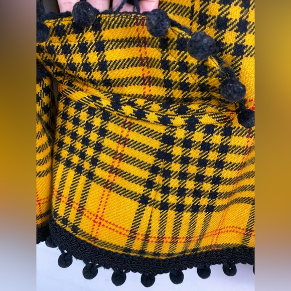 VTG 80s Bill Blass Plaid Wool Blazer Yellow & Black Embroidered Pom Poms Sz 8 - Picture 8 of 11